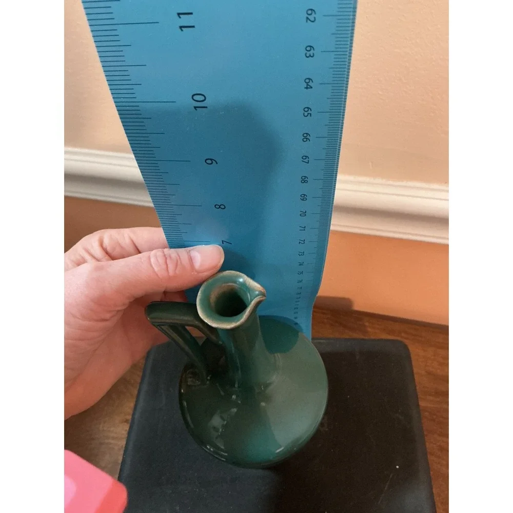 Vintage Teal La Rochere French Pottery‎ Vase Rare Cottage Core